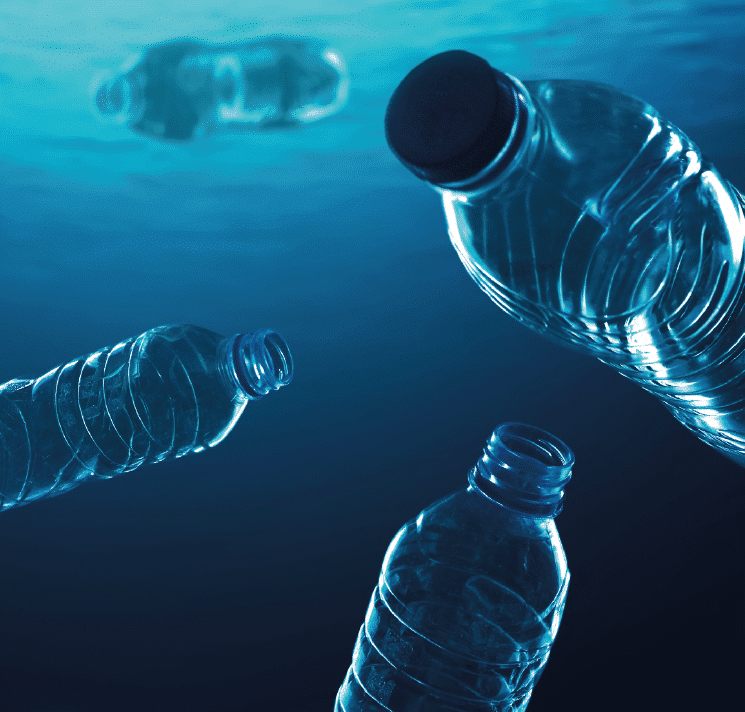 Plastic bottles floating in the ocean